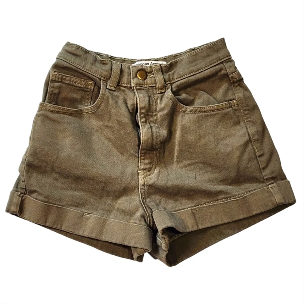 American Apparel Size 24/25 Green Hi-Waisted Cuffed Shorts - Picture 2 of 6